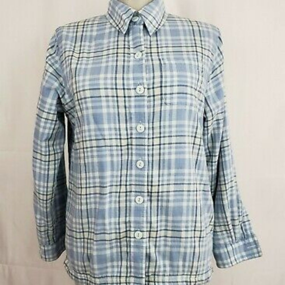 LL Bean Women's Fleece-Lined Flannel Shirt Jacket Shacket Plaid Blue size XXS P